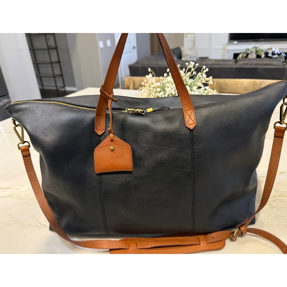 Madewell Transport Leather Weekender Duffle Bag Black Cognac English Saddle